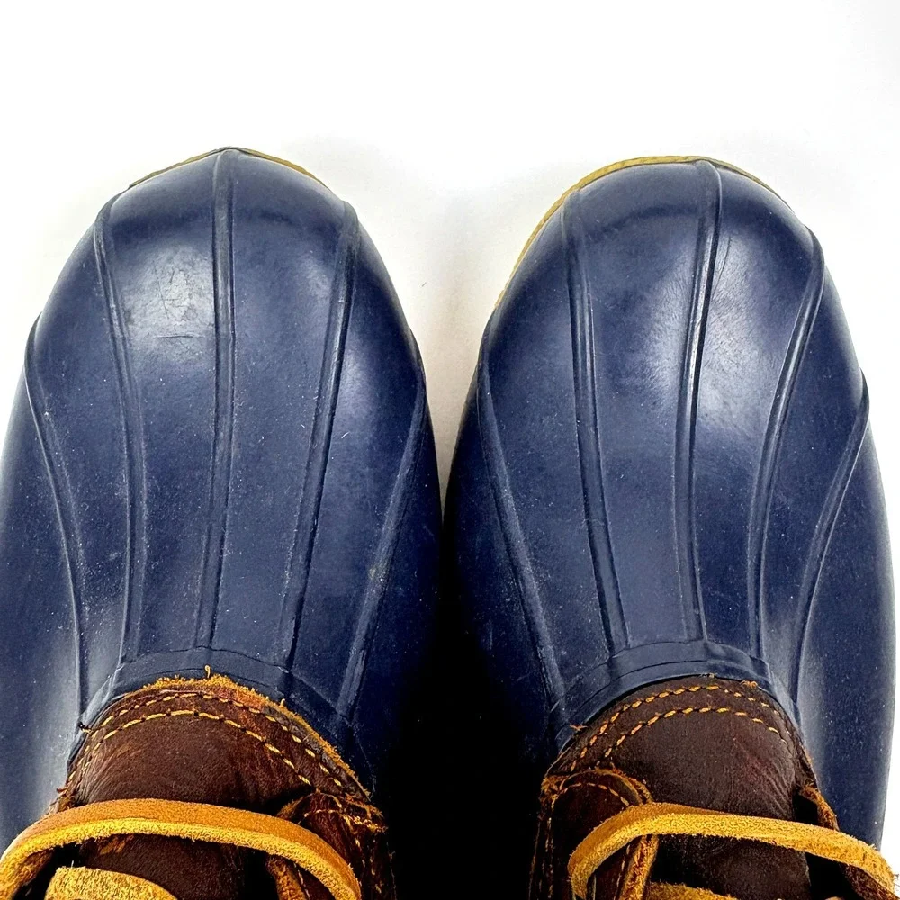 Sperry Saltwater Duck Boots‎ Womens Sz 8.5 Blue Brown Waterproof Rubber Leather
